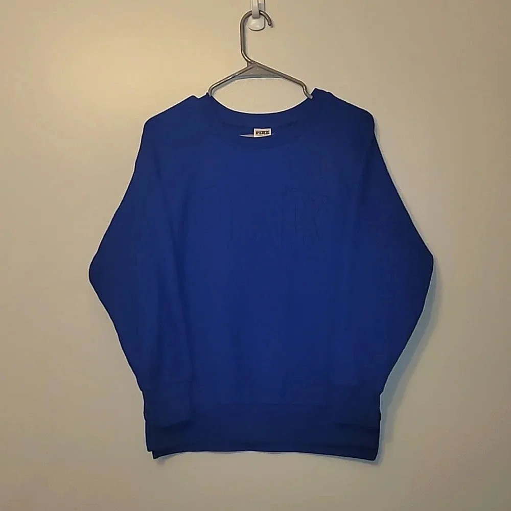 Victoria's Secret PINK women's XS all blue crewneck warm fuzzy sweater LOT E12